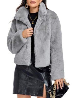 Women's Cropped Faux Fur Jacket Long Sleeve Fluffy Fuzzy Short Coat